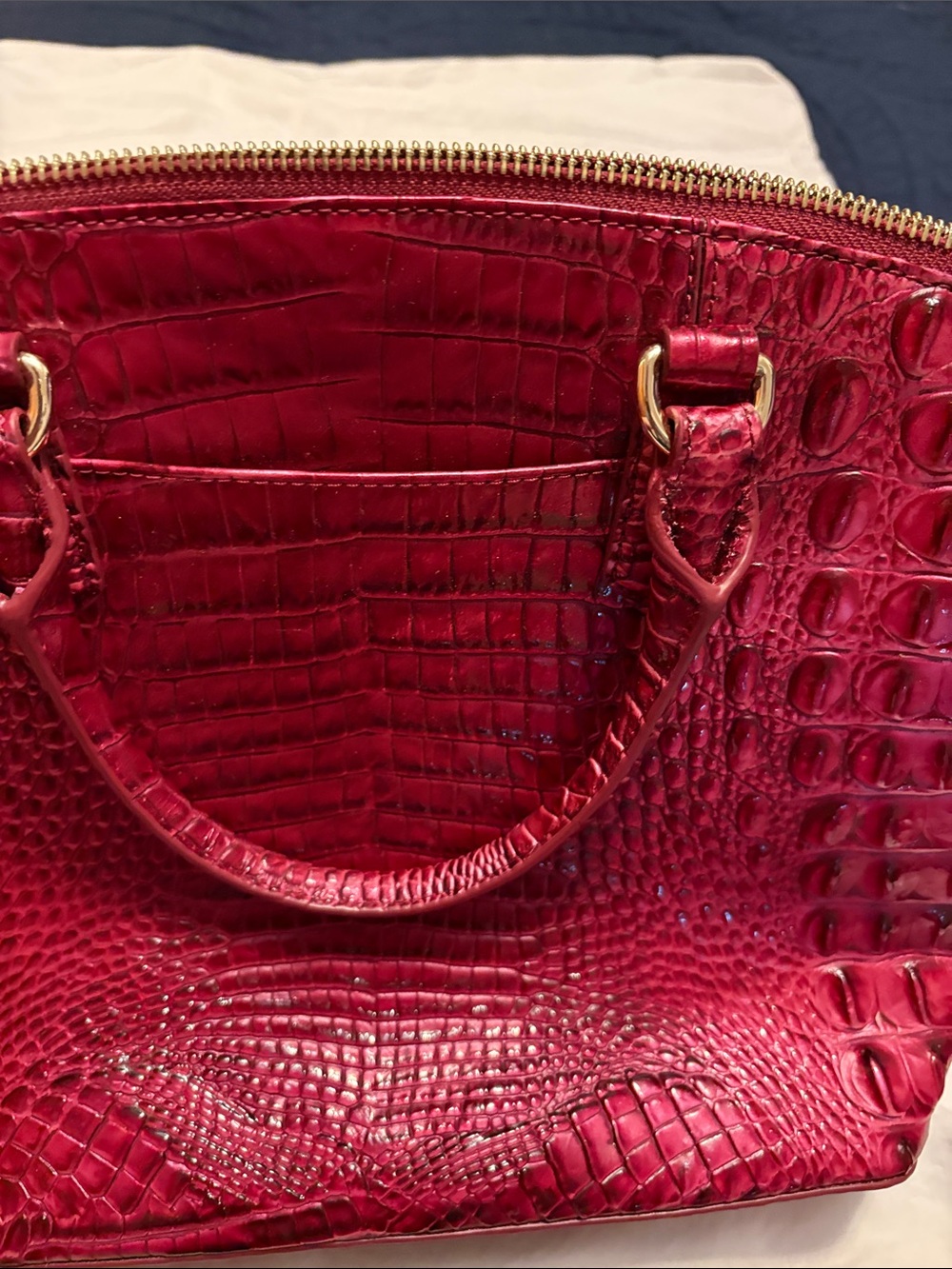 Brahmin Raspberry Croc-Embossed Satchel with Matching Wallet - Picture 6 of 6